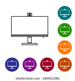 Grey line Computer monitor icon isolated on white background. PC component sign. Set icons in color circle buttons. Vector Illustration