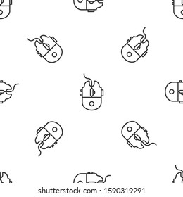 Grey line Computer mouse gaming icon isolated seamless pattern on white background. Optical with wheel symbol.  Vector Illustration