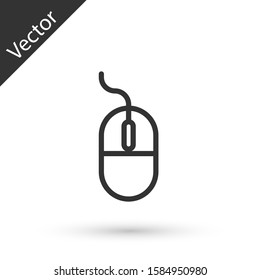 Grey line Computer mouse icon isolated on white background. Optical with wheel symbol.  Vector Illustration