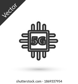 Grey line Computer processor 5G with microcircuits CPU icon isolated on white background. Chip or cpu with circuit board. Micro processor. Vector.