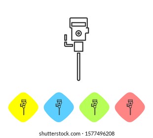Grey line Construction jackhammer icon isolated on white background. Set icons in color rhombus buttons. Vector Illustration