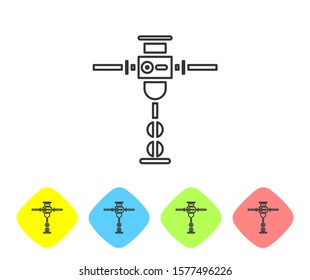 Grey line Construction jackhammer icon isolated on white background. Set icons in color rhombus buttons. Vector Illustration
