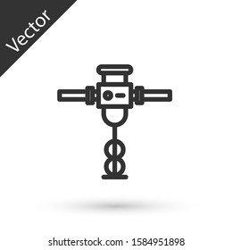 Grey line Construction jackhammer icon isolated on white background.  Vector Illustration