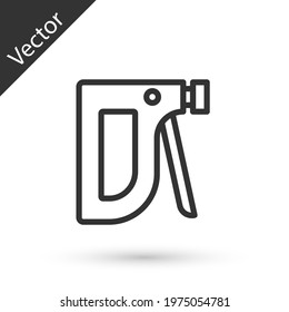 Grey line Construction stapler icon isolated on white background. Working tool. Vector