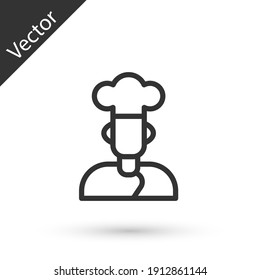 Grey line Cook icon isolated on white background. Chef symbol. Vector.