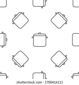 Grey line Cooking pot icon isolated seamless pattern on white background. Boil or stew food symbol. Vector Illustration