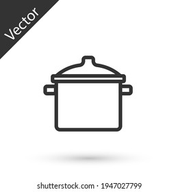 Grey line Cooking pot icon isolated on white background. Boil or stew food symbol. Vector