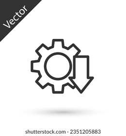 Icono de reducción de costes de línea gris aislado en fondo blanco.  Ilustración vectorial