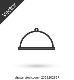 Grey line Covered with a tray of food icon isolated on white background. Tray and lid. Restaurant cloche with lid. Kitchenware symbol.  Vector Illustration