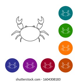 Grey line Crab icon isolated on white background. Set icons in color circle buttons. Vector Illustration