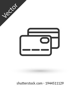 Grey line Credit card icon isolated on white background. Online payment. Cash withdrawal. Financial operations. Shopping sign. Vector