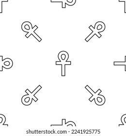 Grey line Cross ankh icon isolated seamless pattern on white background.  Vector Illustration