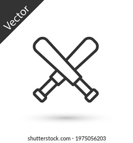 Grey line Crossed baseball bat icon isolated on white background. Vector