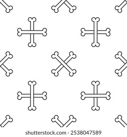 Grey line Crossed human bones icon isolated seamless pattern on white background.  Vector