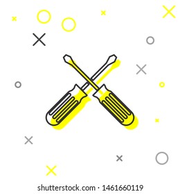 Grey line Crossed screwdrivers icon isolated on white background. Service tool symbol.  Vector Illustration