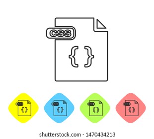 Grey line CSS file document. Download css button icon isolated on white background. CSS file symbol. Set icons in color rhombus buttons. Vector Illustration