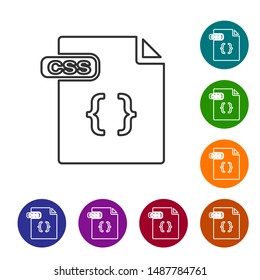 Grey line CSS file document. Download css button icon isolated on white background. CSS file symbol. Set icons in color circle buttons. Vector Illustration