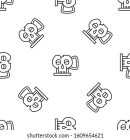 Grey line Cup from the skull icon isolated seamless pattern on white background.  Vector Illustration