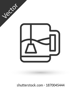 Grey line Cup of tea with tea bag icon isolated on white background. Vector.