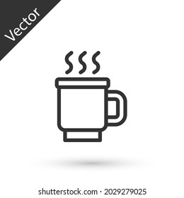 Grey line Cup of tea icon isolated on white background.  Vector
