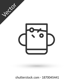 Grey line Cup of tea and leaf icon isolated on white background. Vector.