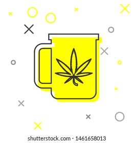 Grey line Cup tea with marijuana or cannabis leaf icon isolated on white background. Marijuana legalization. Hemp symbol.  Vector Illustration