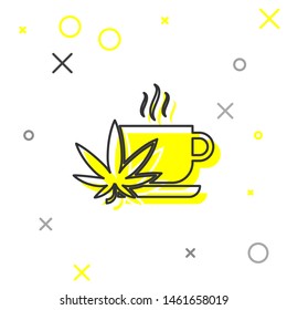 Grey line Cup tea with marijuana or cannabis leaf icon isolated on white background. Marijuana legalization. Hemp symbol.  Vector Illustration