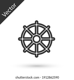 Grey Line Dharma Wheel Icon Isolated On White Background. Buddhism Religion Sign. Dharmachakra Symbol. Vector.