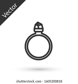 Grey line Diamond engagement ring icon isolated on white background.  Vector Illustration