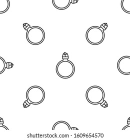 Grey line Diamond engagement ring icon isolated seamless pattern on white background.  Vector Illustration