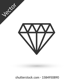 Grey line Diamond icon isolated on white background. Jewelry symbol. Gem stone.  Vector Illustration