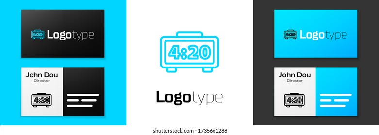 Grey line Digital alarm clock icon isolated on white background. Electronic watch alarm clock. Time icon. Vector Illustration
