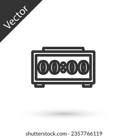 Icono de despertador digital de línea gris aislado en fondo blanco. Reloj de alarma de reloj electrónico. Icono de tiempo. Vector