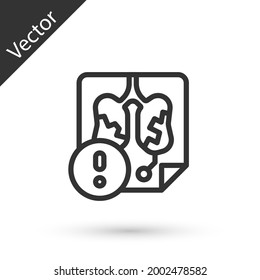 Grey line Disease lungs icon isolated on white background.  Vector