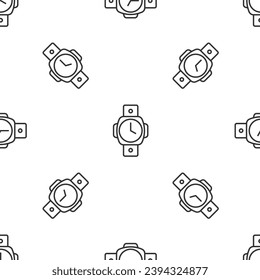 Grey line Diving watch icon isolated seamless pattern on white background. Diving underwater equipment.  Vector