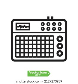 Grey line DJ remote for playing and mixing music icon isolated on white background. DJ mixer complete with vinyl player and remote control. Vector.