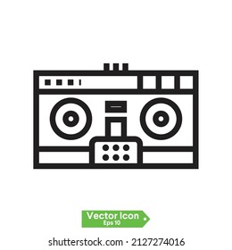 Grey line DJ remote for playing and mixing music icon isolated on white background. DJ mixer complete with vinyl player and remote control. Vector.