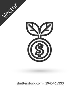 Grey line Dollar plant icon isolated on white background. Business investment growth concept. Money savings and investment. Vector