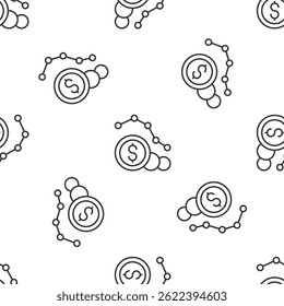 Grey line Dollar rate decrease icon isolated seamless pattern on white background. Cost reduction. Money symbol with down arrow. Business lost crisis decrease.  Vector
