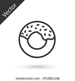 Grey line Donut with sweet glaze icon isolated on white background. Vector.