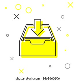 Grey line Download inbox icon isolated on white background. Add to archive.  Vector Illustration