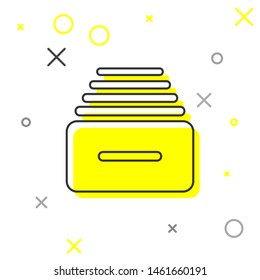 Grey line Drawer with documents icon isolated on white background. Archive papers drawer. File Cabinet Drawer. Office furniture.  Vector Illustration