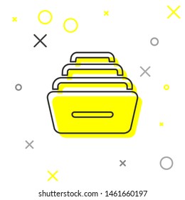 Grey line Drawer with documents icon isolated on white background. Archive papers drawer. File Cabinet Drawer. Office furniture.  Vector Illustration