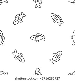 Linha cinzenta Ícone de peixe seco isolado padrão sem costura no fundo branco.  Vetor