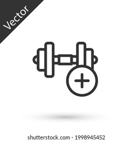 Grey line Dumbbell icon isolated on white background. Muscle lifting, fitness barbell, sports equipment. Vector