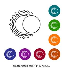 Grey line Eclipse of the sun icon isolated on white background. Total sonar eclipse. Set icons in color circle buttons. Vector Illustration