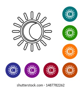 Grey line Eclipse of the sun icon isolated on white background. Total sonar eclipse. Set icons in color circle buttons. Vector Illustration