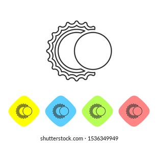 Grey line Eclipse of the sun icon isolated on white background. Total sonar eclipse. Set icons in color rhombus buttons. Vector Illustration