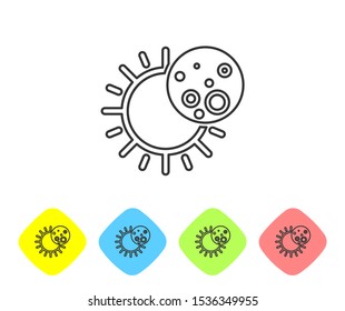 Grey line Eclipse of the sun icon isolated on white background. Total sonar eclipse. Set icons in color rhombus buttons. Vector Illustration