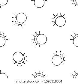 Grey line Eclipse of the sun icon isolated seamless pattern on white background. Total sonar eclipse.  Vector Illustration